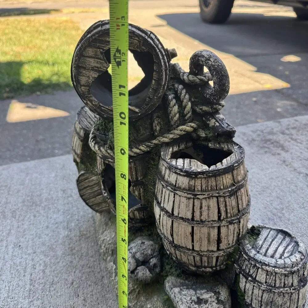 Large Aquarium Fish Tank Decor Anchor Barrels Cave Hideout Ornament 13 Inch